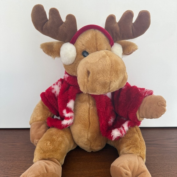Christmas Moose Stuffed Animal Playful Plush Chrisha Earmuffs Large Toy NWOT - Picture 1 of 9